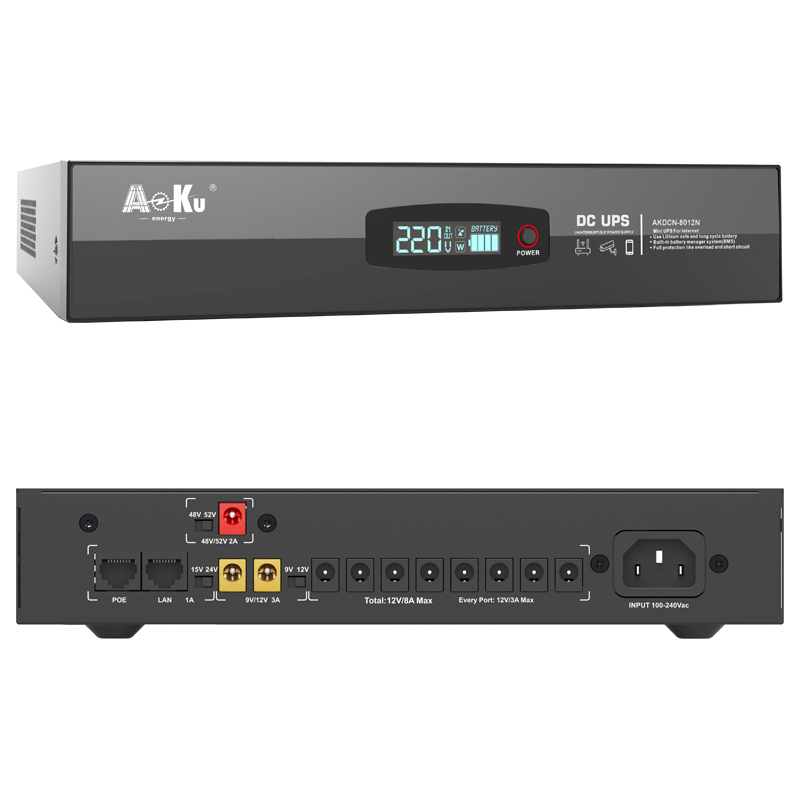 AoKu AKDCN Series 100W High-Power Smart Mini DC UPS (LiFePO4 Battery | 12Vx10, 48V/52V, POE & USB | AKDCN-8012N / AKDCN-8100P / AKDCN-8100PF)
